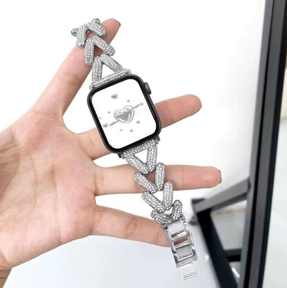 Apple Watch Bandje 44/45/46/49 mm - Metaal Schakelbandje met Kristallen - Goud