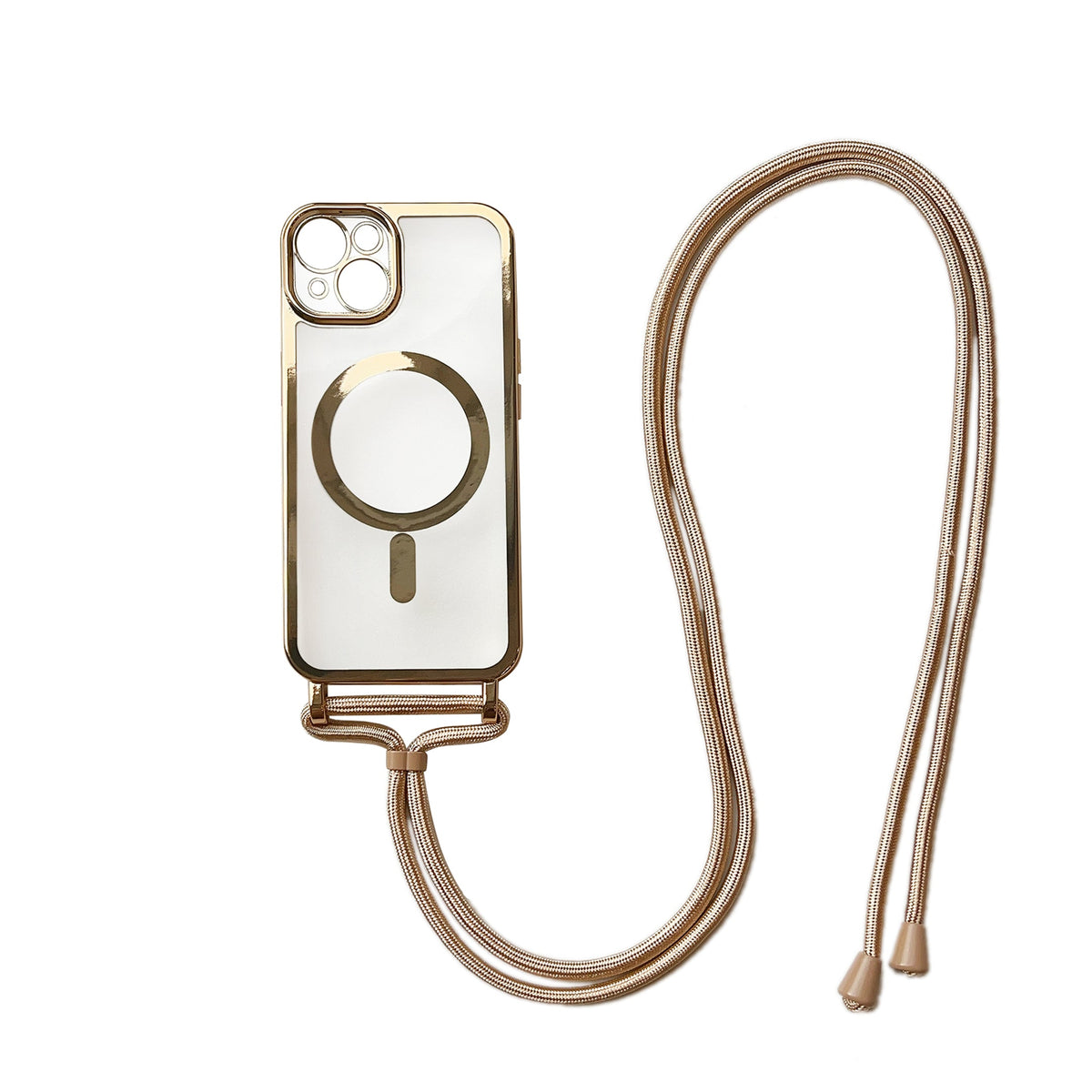 Apple iPhone 12 Hoesje - Goud - Siliconen MagSafe Back Cover met Telefoonkoord