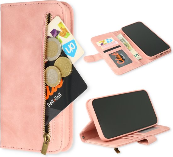 Apple iPhone 14 Pro Hoesje - Pale Pink - Luxe Bookcase met Rits