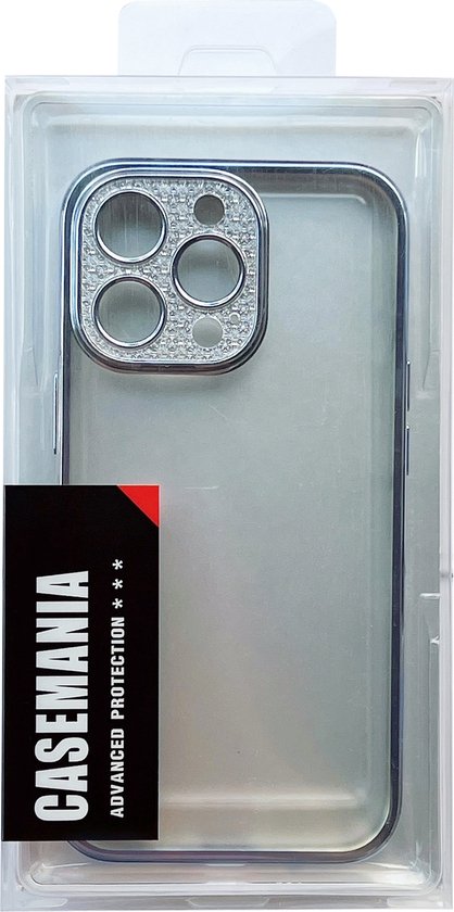 Apple iPhone 13 Pro Max Hoesje - Blauw - Transparant Glitter Back Cover met Camerabescherming