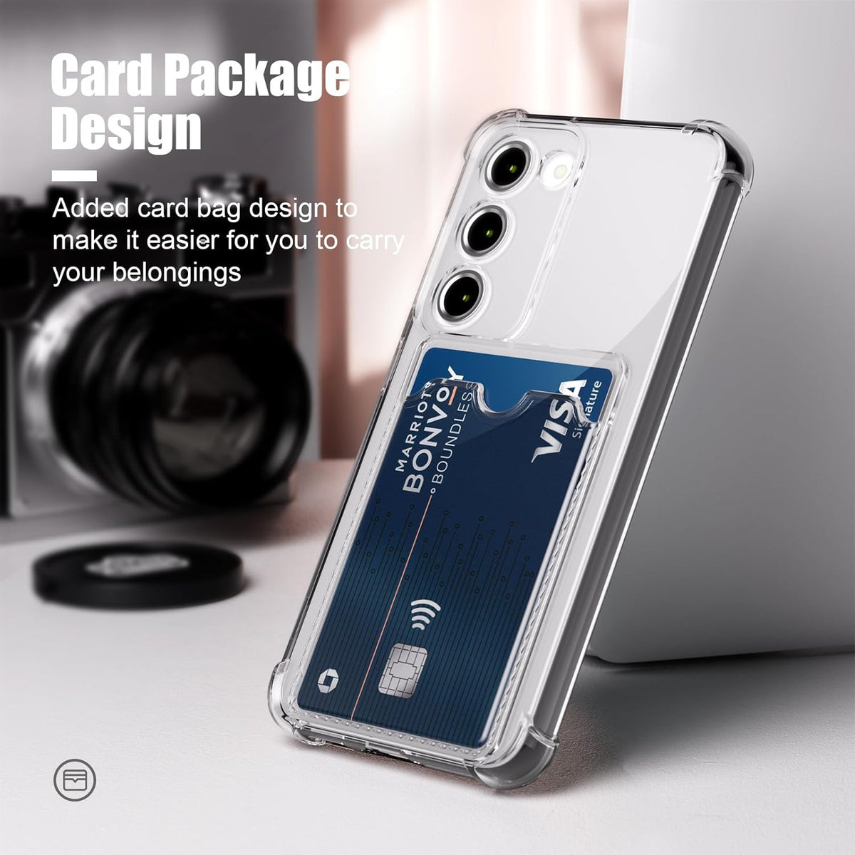 Samsung Galaxy S23 Hoesje - Transparant met Kaarthouder - Anti-Shock Back Cover met Pasjeshouder