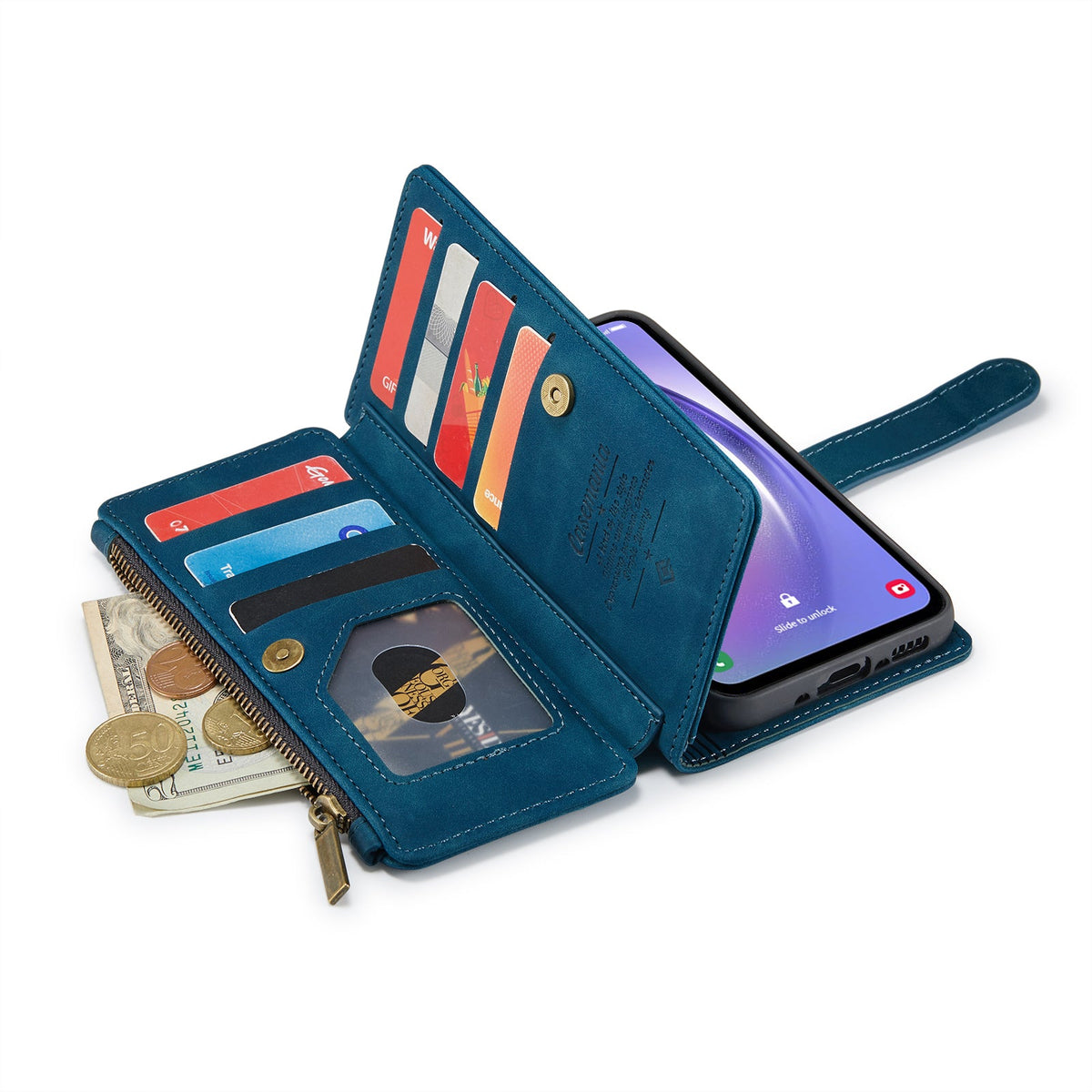 Samsung Galaxy A54 Case - Navy Blue - Luxury Wallet Case with Zipper