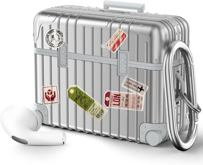 Apple AirPods Pro 2 / Pro Case - Koffer Suit Case with Stickers - Silver