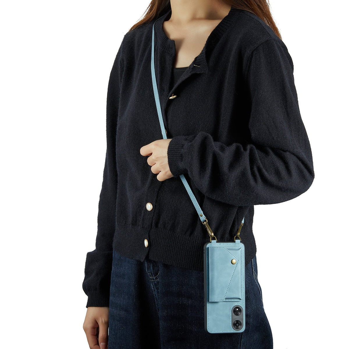 Oppo Reno 10 Hoesje - Aqua Blue - Luxe Back Cover met Telefoonkoord