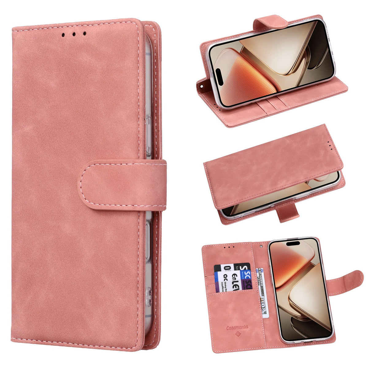 iPhone 16e Hoesje - Roze - Kunstleer Portemonnee Bookcase