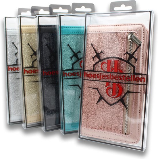 Apple iPhone 12 Mini Hoesje - Zwart - Glitter Luxe Bookcase met Rits