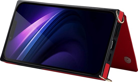 Apple iPhone 14 Pro Hoesje - Rood - Luxe Back Cover met Telefoonkoord en Rits