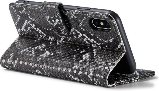 Apple iPhone X/10 Case - Black - Snake Print Flip Case