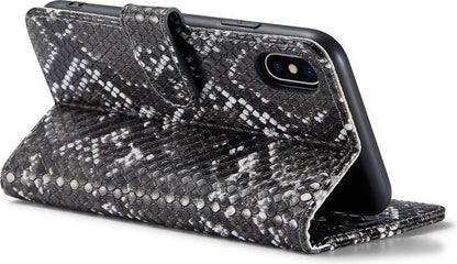 Apple iPhone X/10 Case - Black - Snake Print Flip Case