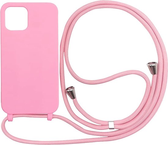 Apple iPhone 13 Pro Hoesje - Roze - Siliconen MagSafe Back Cover met Telefoonkoord