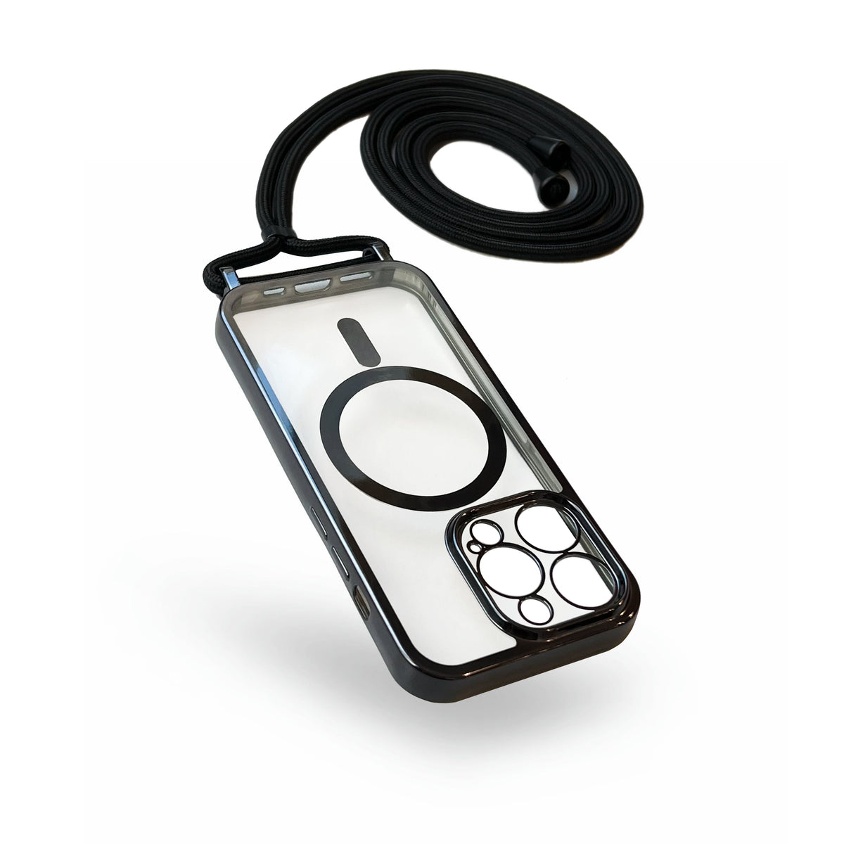Apple iPhone 14 Pro Max Hoesje - Zwart - Siliconen MagSafe Back Cover met Telefoonkoord