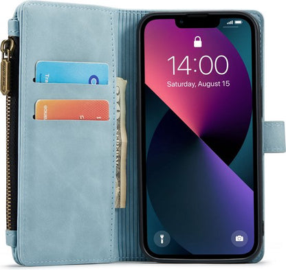 iPhone 13 Mini Hülle - Aqua Blue - Luxuriöse Brieftaschenhülle mit Reißverschluss