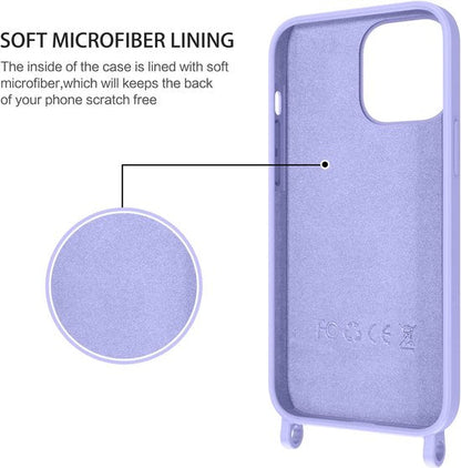 iPhone 14 Hoesje - Paars - Siliconen Back Cover met Telefoonkoord