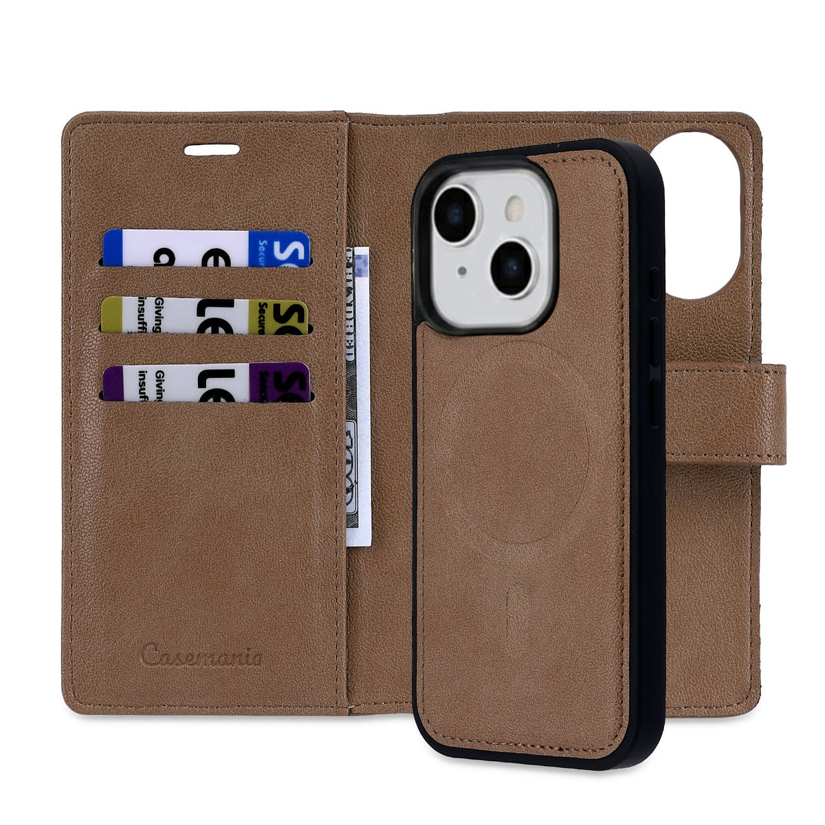 Apple iPhone 14 Hülle - Mocha Brown - 2-in-1 Lederoptik Klapphülle mit Kartenfach