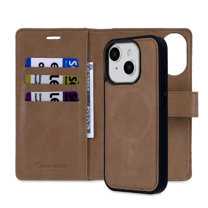 Apple iPhone 14 Hülle - Mocha Brown - 2-in-1 Lederoptik Klapphülle mit Kartenfach