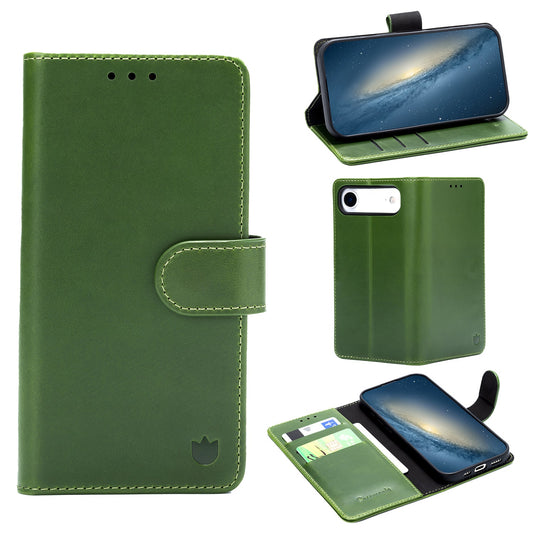 Apple iPhone Air Hülle - Olive Green - Echtleder-Klapphülle mit Kartenfach
