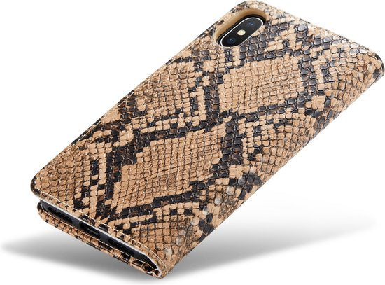 iPhone X / XS Hoesje - Beige - Luxe Slangen Bookcase