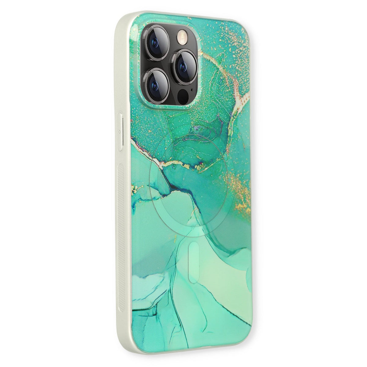 Apple iPhone 15 Pro Hoesje - Blauw - Siliconen Marmer MagSafe Back Cover