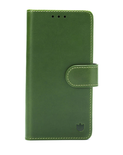 iPhone 16e Hoesje - Olive Green - Echt Leren book Bookcase