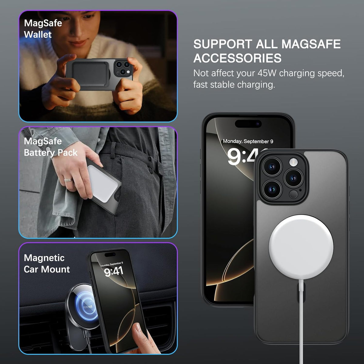 iPhone 16 Pro Max Hoesje - Zwart - Matte Armor MagSafe Back Cover
