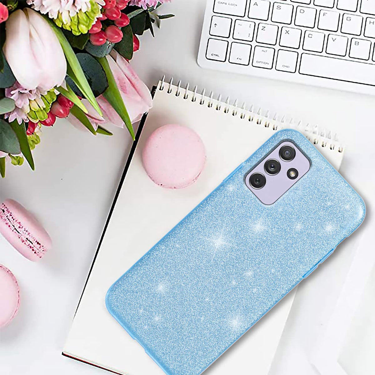 Samsung Galaxy A55 Hoesje - Blauw - Glitter Back Cover