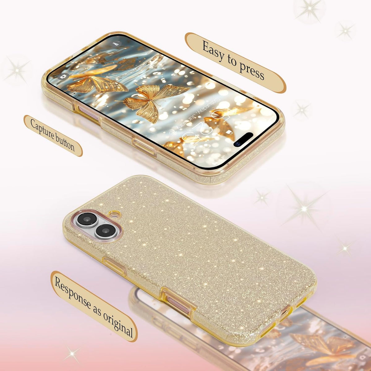 iPhone 16 Case - Gold - Glitter Back Cover