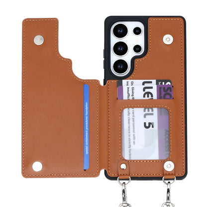 Samsung Galaxy S25 Ultra Hoesje - Bruin - Luxe Back Cover met Telefoonkoord en Rits