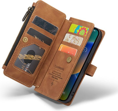 iPhone 14 Plus Case - Sienna Brown - Luxury Wallet Case with Zip