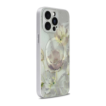 Apple iPhone 14 Pro Max Case - Grey - Floral Glitter MagSafe Back Cover