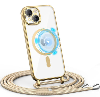 Apple iPhone 15 Hülle - Gold - Silikon-MagSafe-Backcover mit Handykette