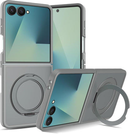 Samsung Galaxy Z Flip8 Hoesje - Grijs met Kickstand - Matte Armor MagSafe Back Cover met Kickstand