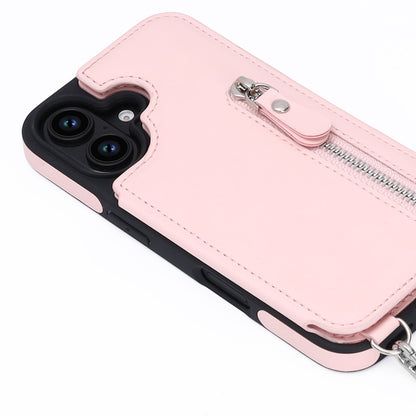 Apple iPhone 16 Hoesje - Roze - Luxe Back Cover met Telefoonkoord en Rits