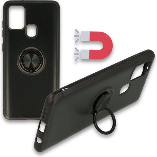 Samsung Galaxy A21s Hülle - Schwarz - Silikon-Ring-Ständer-Backcover