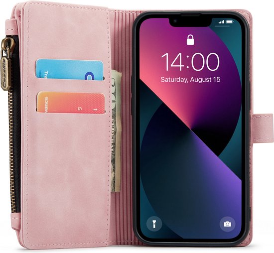 Apple iPhone 13 Mini Hoesje - Pale Pink - Luxe Bookcase met Rits