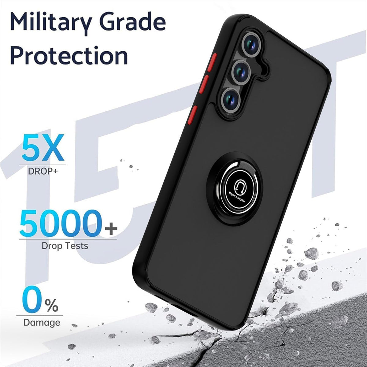 Samsung Galaxy S25 FE Hoesje - Zwart - Ring Stand Matte Armor Back Cover