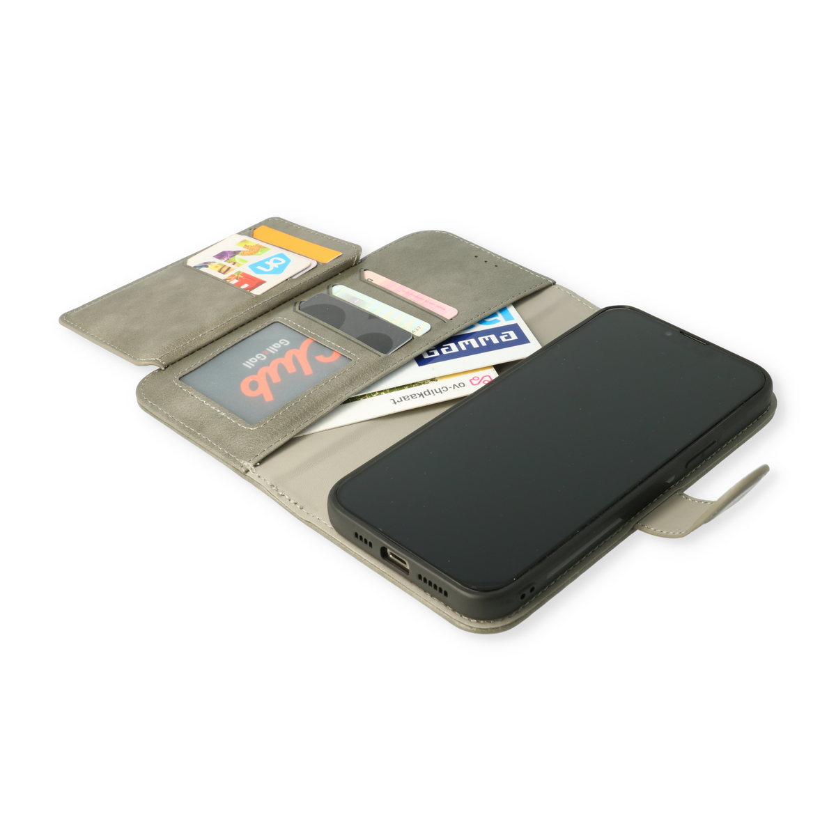 Apple iPhone 13 Pro Max Hülle - Grau - 2-in-1 Bookcase mit 10 Kartenfächern