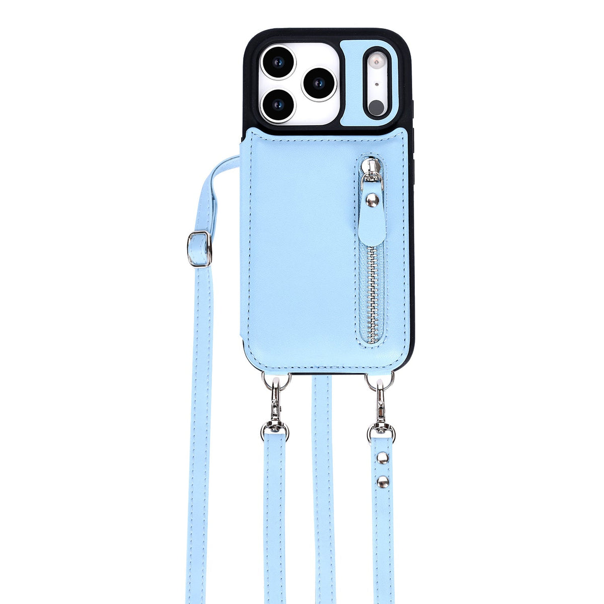 Apple iPhone 18 Pro Hoesje - Licht Blauw - Luxe Back Cover met Telefoonkoord en Rits