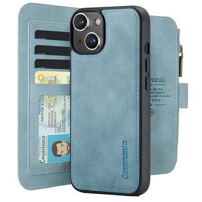 Apple iPhone 15 Plus Hülle - Aqua Blue - 2-in-1 Klapphülle mit Reißverschluss