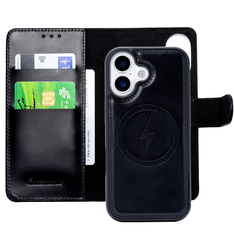 iPhone 17 Hoesje - Charcoal Gray - Echt Leren 2 in 1 Back Cover