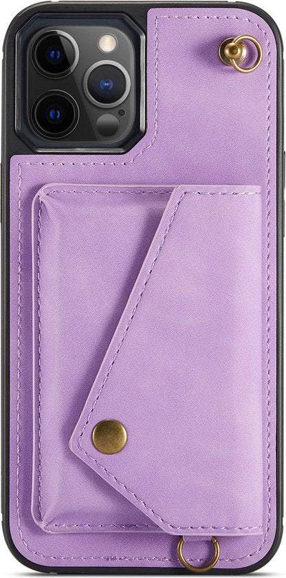 Apple iPhone 12 Pro Max Case - Purple - Luxury Back Cover with Phone Strap