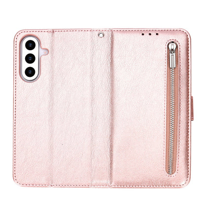 Samsung Galaxy A37 Hülle - Roségold - Luxus-Klapphülle mit Kartenfach und Reißverschluss
