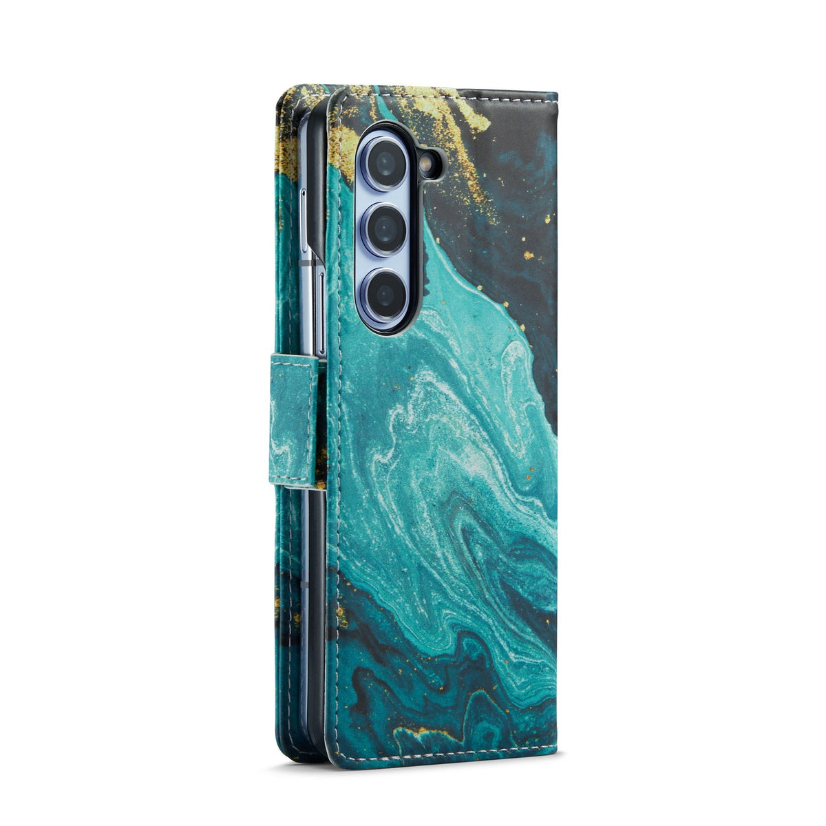 Samsung Galaxy Z Fold 5 Hoesje - Blue Aquamarine - Marmer Portemonnee Bookcase
