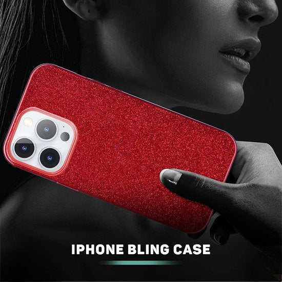 Apple iPhone 13 Pro Max Hoesje - Rood - Glitter MagSafe Back Cover