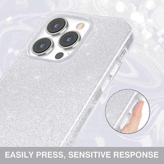 Apple iPhone 13 Pro Max Hoesje - Zilver - Glitter MagSafe Back Cover