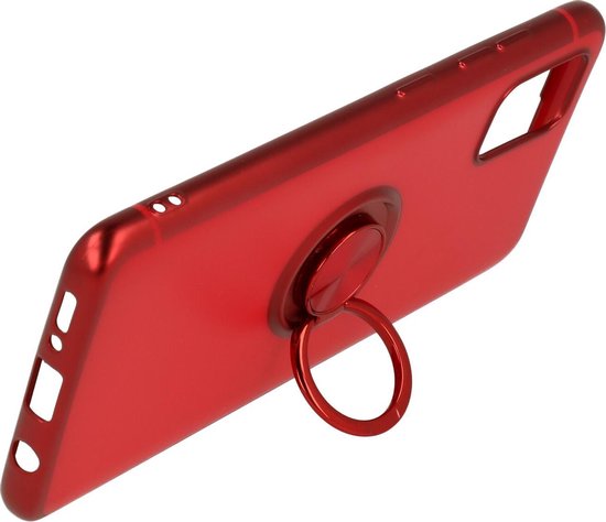 Samsung Galaxy A51 Hoesje - Rood - Siliconen Ring Kickstand Back Cover