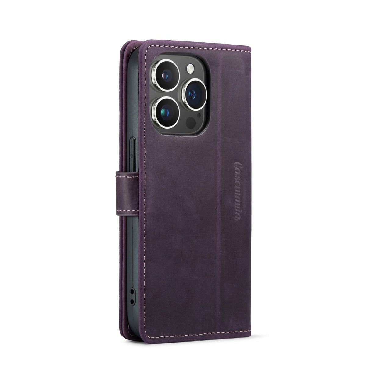Apple iPhone 15 Pro Hoesje - Paars - Echt Leren Bookcase