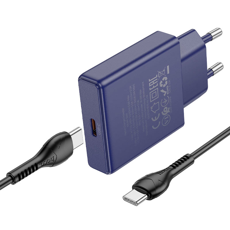 Hoco 30W USB-C Schnellladegerät mit USB-C-Kabel 1m - Titanium Blue