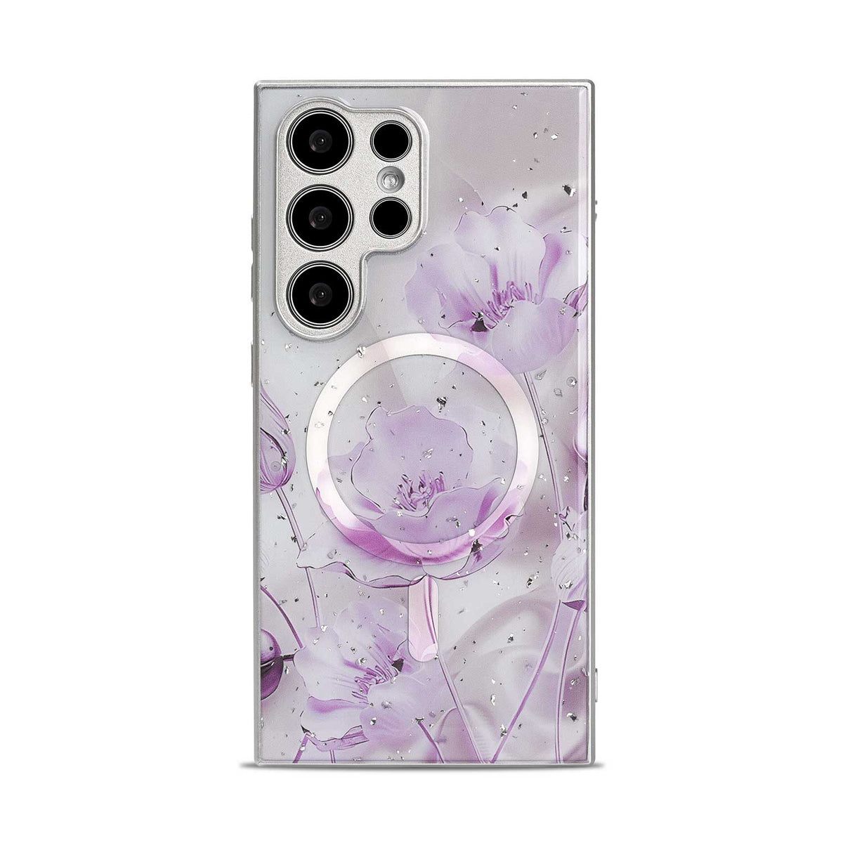 Samsung Galaxy S24 Ultra Hoesje - Paars - Siliconen Marmer MagSafe Back Cover
