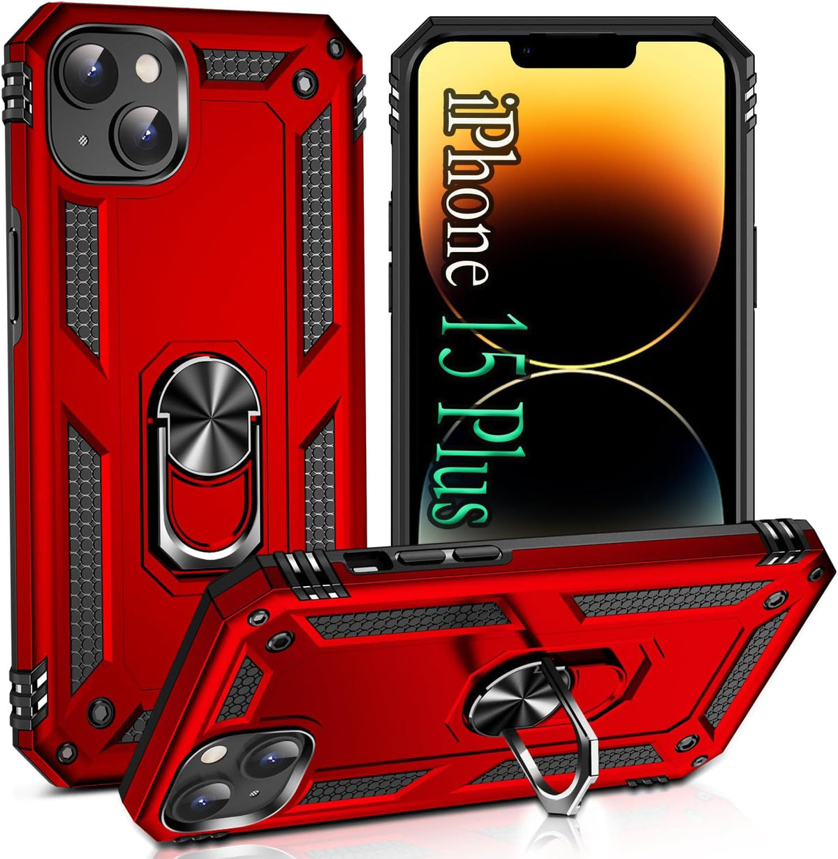 Apple iPhone 15 Plus Hülle - Rot - Armor-Ständer-Backcover