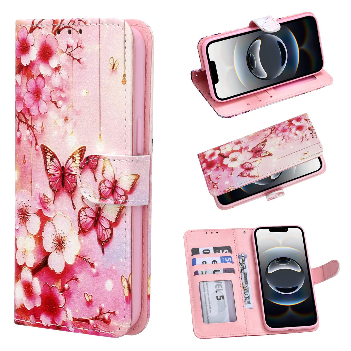 Samsung Galaxy S26 Ultra Hoesje - Roze Bloemen en Vlinders - Bookcase